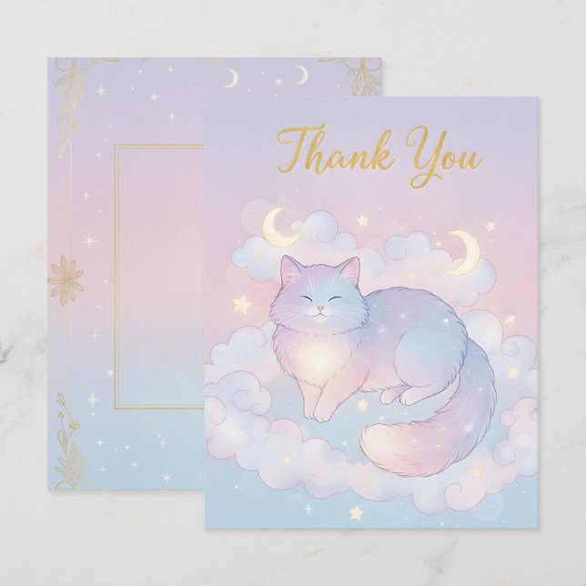 Modern Whimsical Cat Celestial Moon Star Cat Mitteilungskarte (Vorne/Hinten)