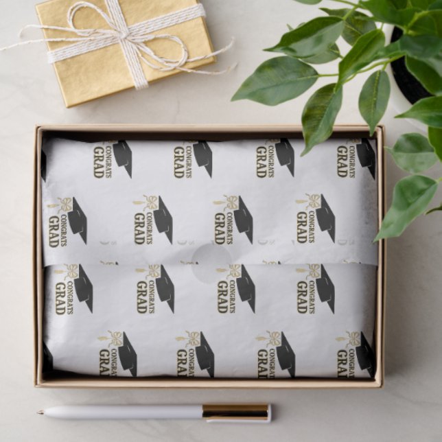 Modern Whimsical Gold Black Graduation Cap Seidenpapier (Geschenk)