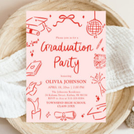 Modern Whimsical Hand Drawn Bow Graduation Party Einladung