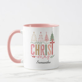 Modern Whimsical Pastel Merry Christ Mas Name   Tasse