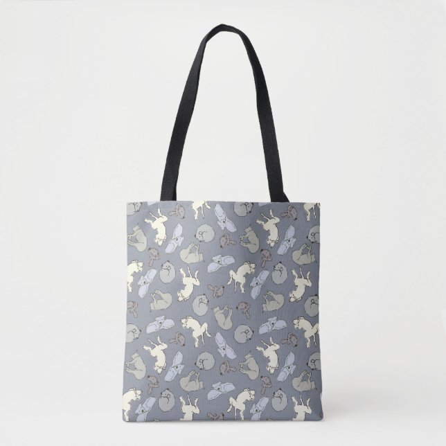 Modern Whimsical Sleeping Hunde - Vanilla auf Grau Tasche (Vorderseite)