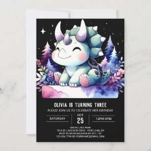 Modern Whimsical Triceratops Geburtstag Einladung