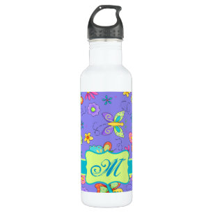 Modern Whimsy Lavender Butterfly Monogram Trinkflasche