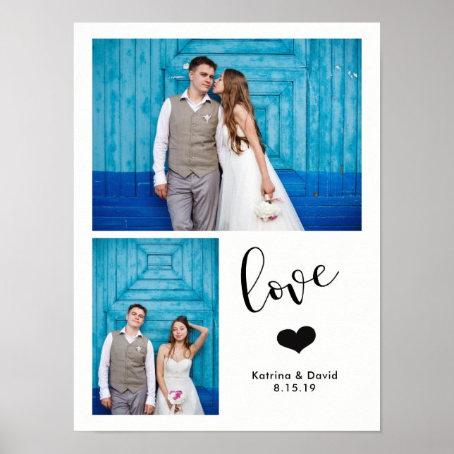 Modern Whimsy | Zwei Fotos Hochzeit Poster (Vorne)