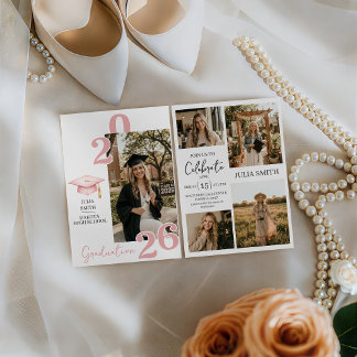 Modern White 4 Photo Graduation Invitation