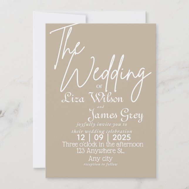 Modern White and beige Simple Wedding  Einladung (Vorderseite)