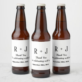Modern White and Black Monogram Vielen Dank für Ih Bierflaschenetikett