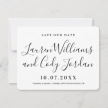 Modern White and Black Script Save the Date
