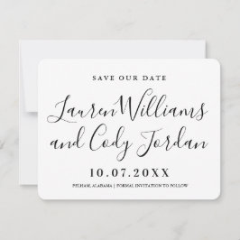Modern White and Black Script Save the Date Einladung