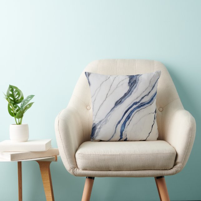Modern White and Blue Minimalist Marble Kissen (Stuhl )