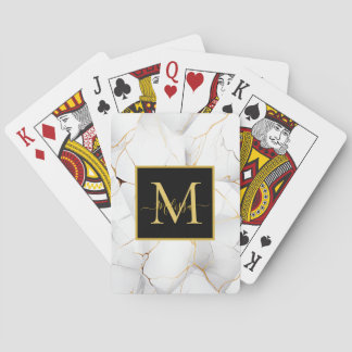 Modern White and Gold Marmor Monogram Name Spielkarten