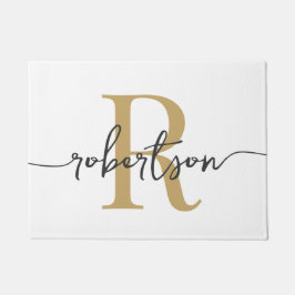 Modern White and Gold Monogram Family Name Script Fußmatte