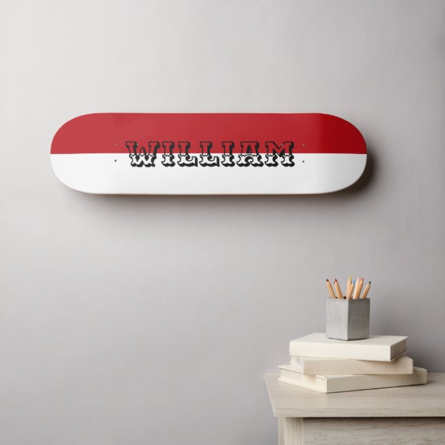 modern white and red personalized name skateboard (Wandkunst (Horz))