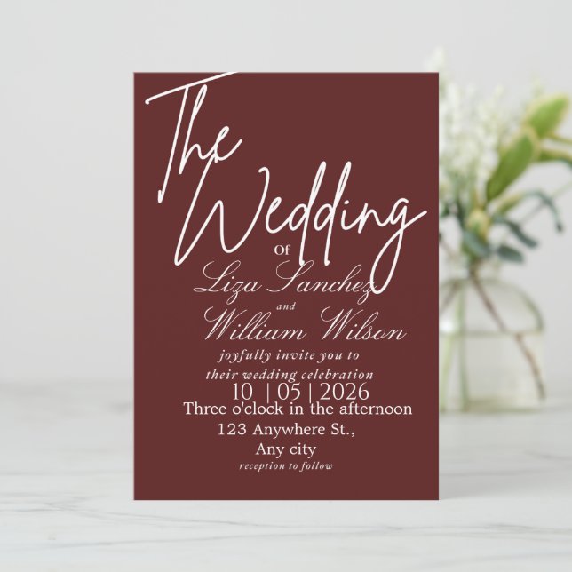 Modern White and red Simple Wedding  Einladung (Stehend Vorderseite)