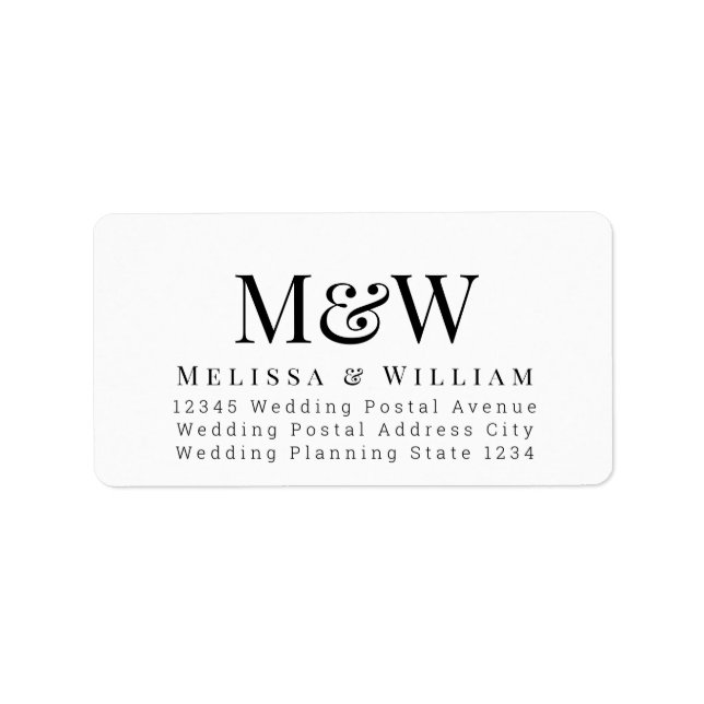 Modern White Black Elegante Monogram-Adresse Adressaufkleber (Vorne)