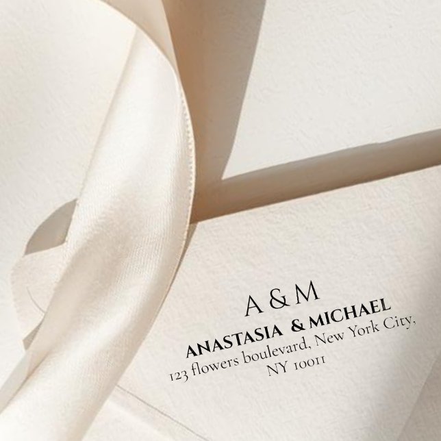 Modern white black minimal wedding return adress permastempel (Von Creator hochgeladen)