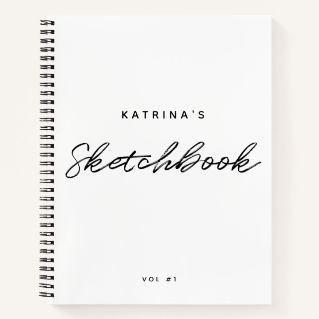 Modern White Black Minimalistisch Script Sketchboo Notizbuch (Vorderseite)