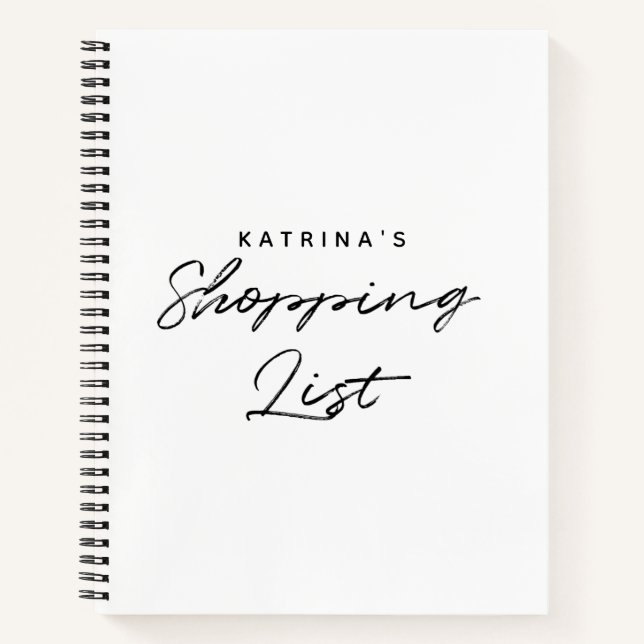 Modern White Black Simple Shopping List Notizbuch (Vorderseite)