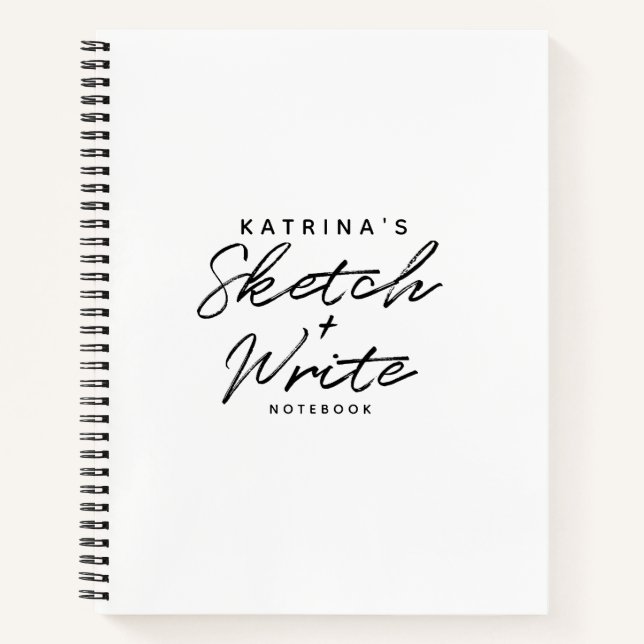Modern White Black Simple Sketch & Linken Notizbuch (Vorderseite)