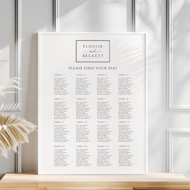 Modern White Black Wedding Seating Chart Poster (Créateur téléchargé)