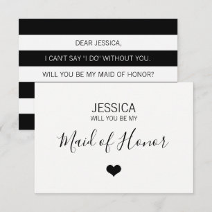Modern White Black Will You Be my MAID OF HONOR? Einladung