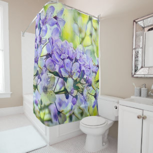 Modern White Blue Green Cherry Blossom Wasserfarbe Duschvorhang