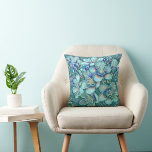 Modern White Blue Green Cherry Blossom Wasserfarbe Kissen