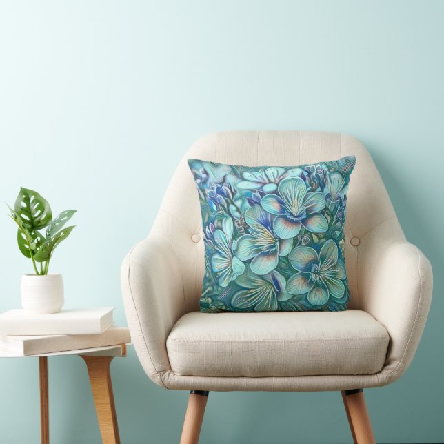 Modern White Blue Green Cherry Blossom Wasserfarbe Kissen (Stuhl )