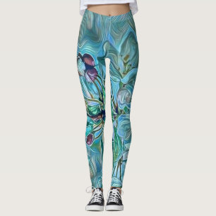 Modern White Blue Green Cherry Blossom Wasserfarbe Leggings