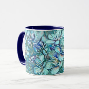 Modern White Blue Green Cherry Blossom Wasserfarbe Tasse
