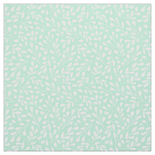 Modern White Botanic Leaf Muster Neomint Green Stoff