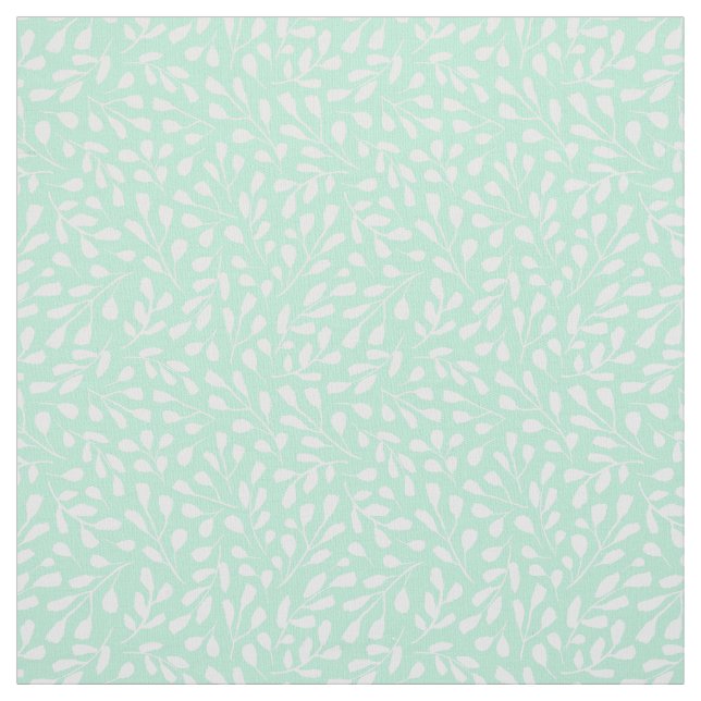 Modern White Botanic Leaf Muster Neomint Green Stoff (Muster)