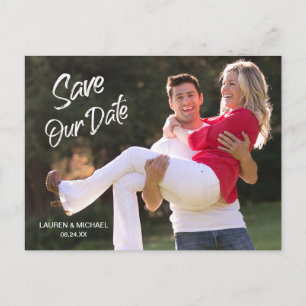 Modern White Brush Script Save the Date Hochzeit Postkarte