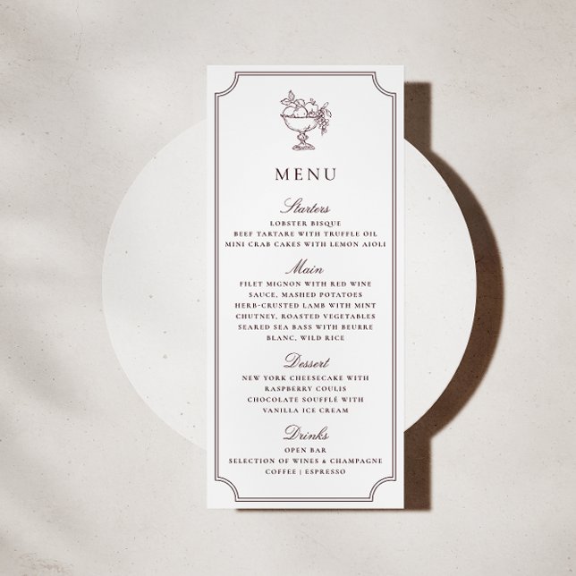 Modern White Burgundy Double Frame wedding  Menu Einladung (Von Creator hochgeladen)