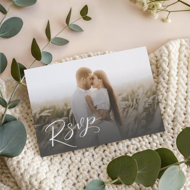 Modern White Calligraphy & Photo RSVP (Créateur téléchargé)