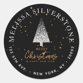 Modern White Christmas Tree Address Label Runder Aufkleber
