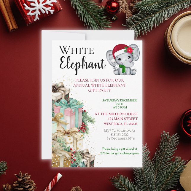 Modern White Elephant Kids Christmas party  Postkarte (Von Creator hochgeladen)
