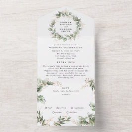 Modern White Eucalyptus Wreath Wedding All In One Einladung