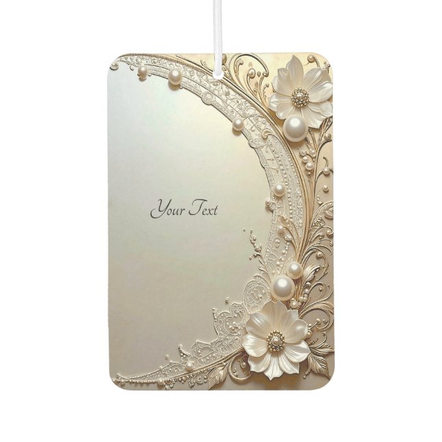 Modern White Flowers Pearls Air Freshener Autolufterfrischer (Vorderseite)