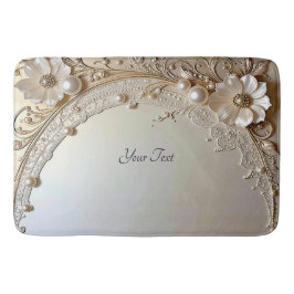 Modern White Flowers Pearls Bath Mat Badematte