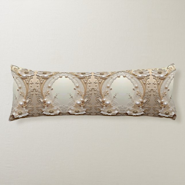Modern White Flowers Pearls Body Pillow Seitenschläferkissen (Vorderseite)