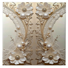 Modern White Flowers Pearls Ceramic Tile Fliese