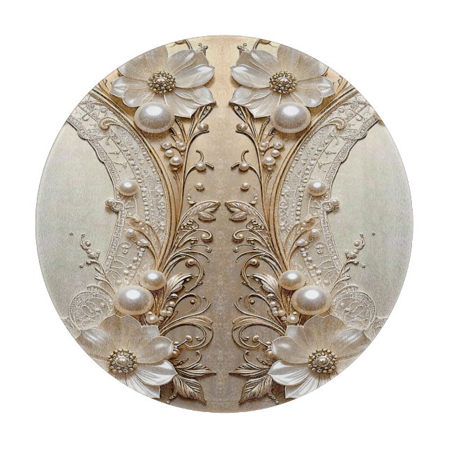 Modern White Flowers Pearls Cutting Board Schneidebrett (Vorderseite)