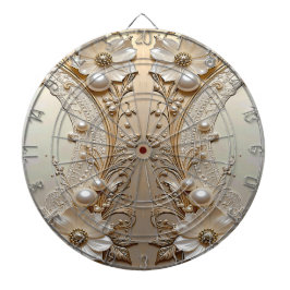Modern White Flowers Pearls Dartboard Dartscheibe