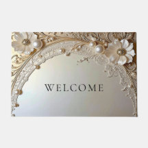 Modern White Flowers Pearls Doormat