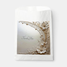 Modern White Flowers Pearls Favor Bag