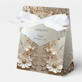 Modern White Flowers Pearls Favor Box Geschenkschachtel