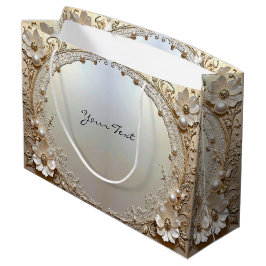 Modern White Flowers Pearls Gift Bag Große Geschenktüte