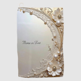 Modern White Flowers Pearls Golf Towel Golfhandtuch