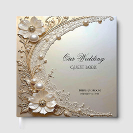Modern White Flowers Pearls Guest Book Gästebuch